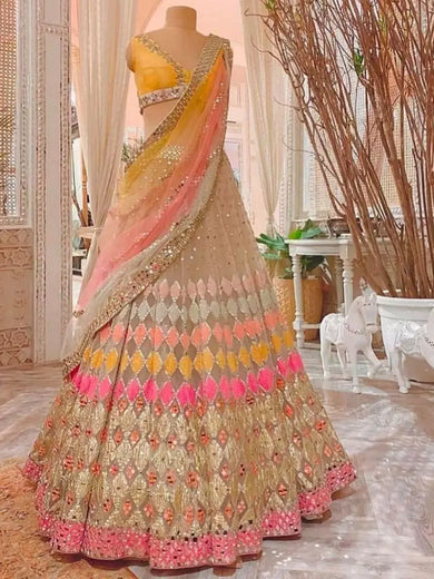 Adorbale Beige Net Sequins Wedding Wear Lehenga Choli With Dupatta